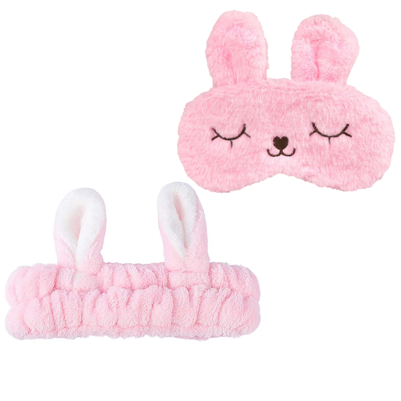 soft cute cartoon plush rabbit sleeping eye mask and ear makeup headband